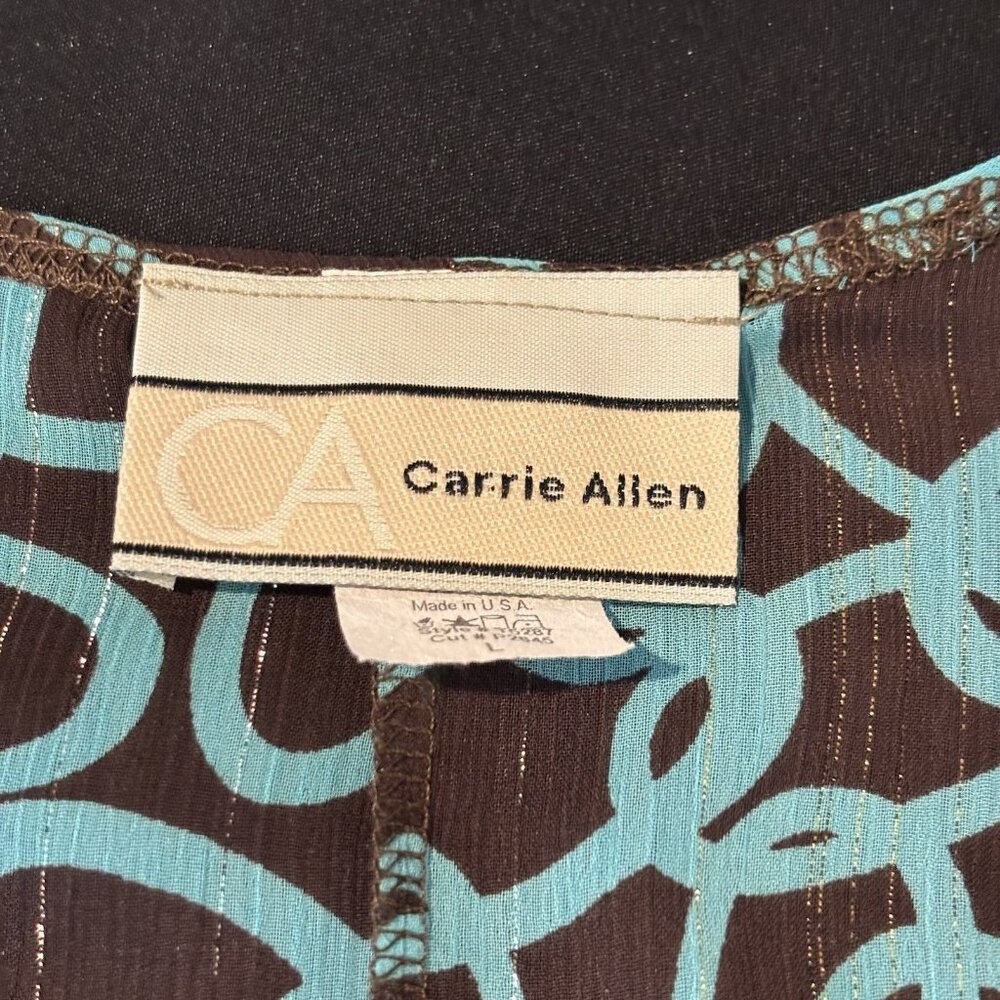 VTG Y2K Carrie Allen Women's Brown Blue Sheer BabyDoll Blouse Sz‎ Large Metallic - Picture 6 of 12